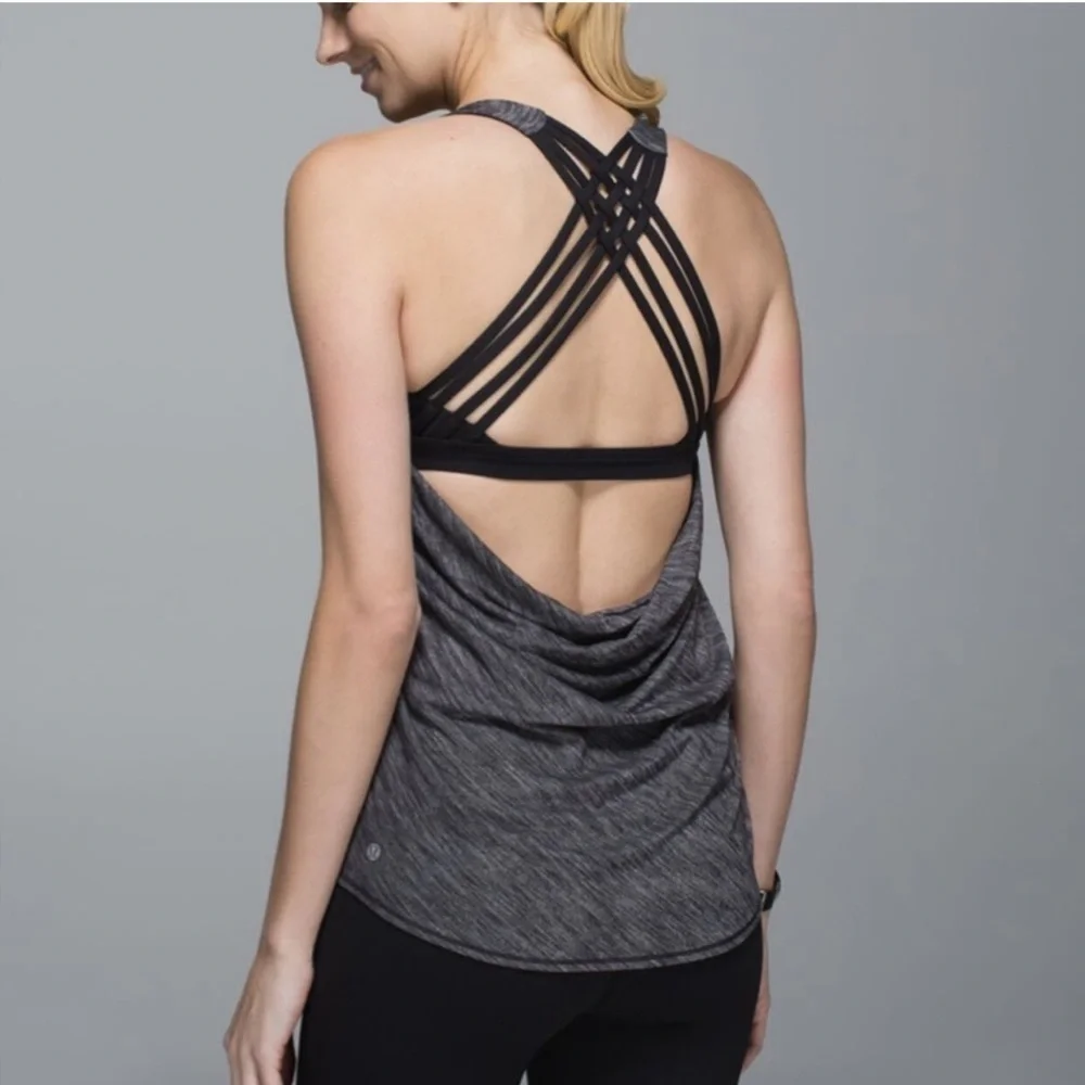 Lululemon Wild Tank Top With Built In Sports Bra Heathered Grey/Black Size 8